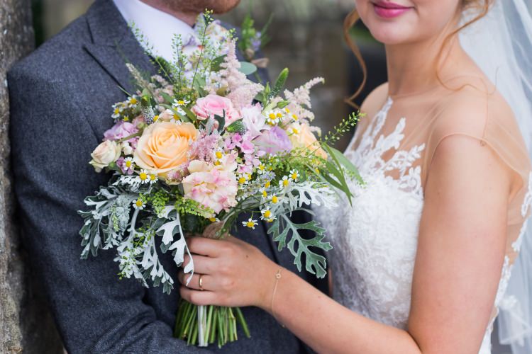 Bride Bridal Pronovias Lace Illusion Next Groom Bouquet Rose Pretty Quirky Pastel Wedding http://www.happilyevercaptured.com/
