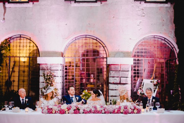 Wedding Breakfast Meal Top Table Romantic Vibrant Pink Wedding Trieste http://www.emotionttl.com/en/home/