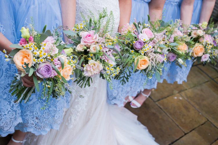 Bride Bridal Gown Dress Back Detail Fishtail Pronovias Bridesmaids Chi Chi London Blue Tea Length Lace Purple Orange Rose Fern Eucalyptus Bouquet Pretty Quirky Pastel Wedding http://www.happilyevercaptured.com/