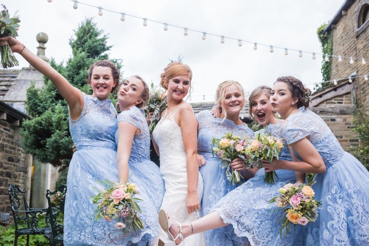 Bride Bridal Gown Dress Back Detail Fishtail Pronovias Bridesmaids Chi Chi London Blue Tea Length Lace Pretty Quirky Pastel Wedding http://www.happilyevercaptured.com/