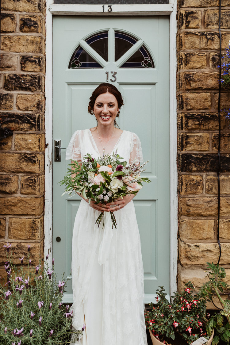 Charlie Brear Lace Dress Gown Bride Bridal Sleeves Beautifully Relaxed Outdoorsy Barn Wedding http://www.caitlinandjones.co.uk/