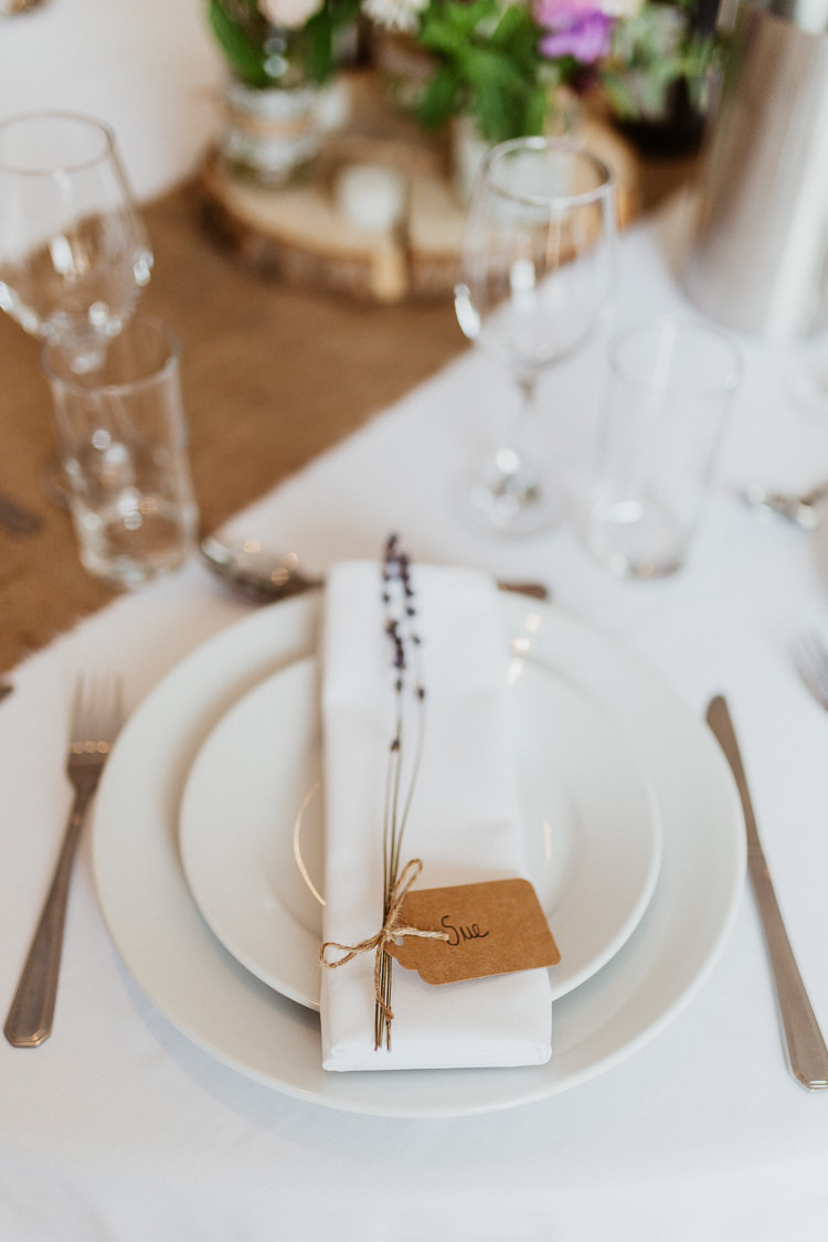 Place Setting Lavender Luggage Tag Name Beautifully Relaxed Outdoorsy Barn Wedding http://www.caitlinandjones.co.uk/