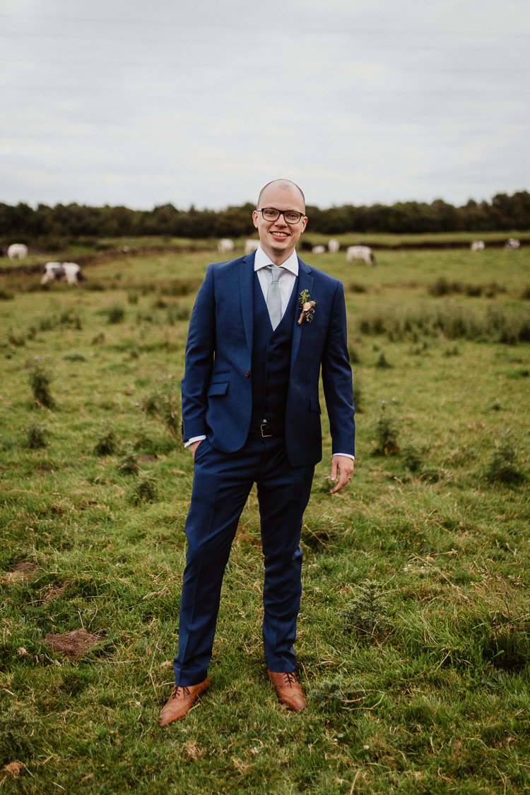 Blue Suit Tan Shoes Groom Style Outfit Beautifully Relaxed Outdoorsy Barn Wedding http://www.caitlinandjones.co.uk/