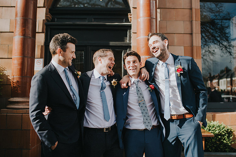 Mismatched Groomsmen Suits Casual City Stylish Pub Wedding http://www.ireneyapweddings.com/