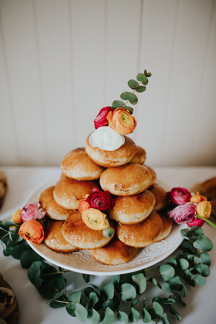 Donut Doughnut Cake Tower FLowers Casual City Stylish Pub Wedding http://www.ireneyapweddings.com/