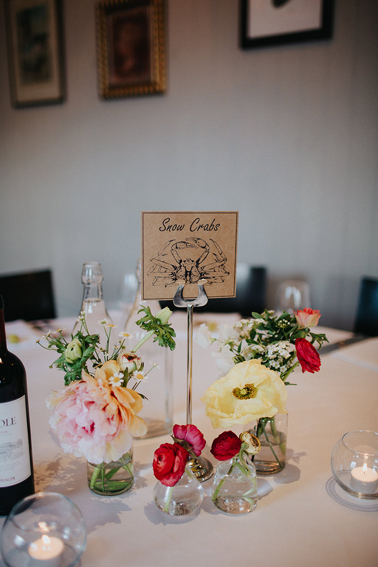 Jar Bottle Flowers Centrepiece Decor Casual City Stylish Pub Wedding http://www.ireneyapweddings.com/