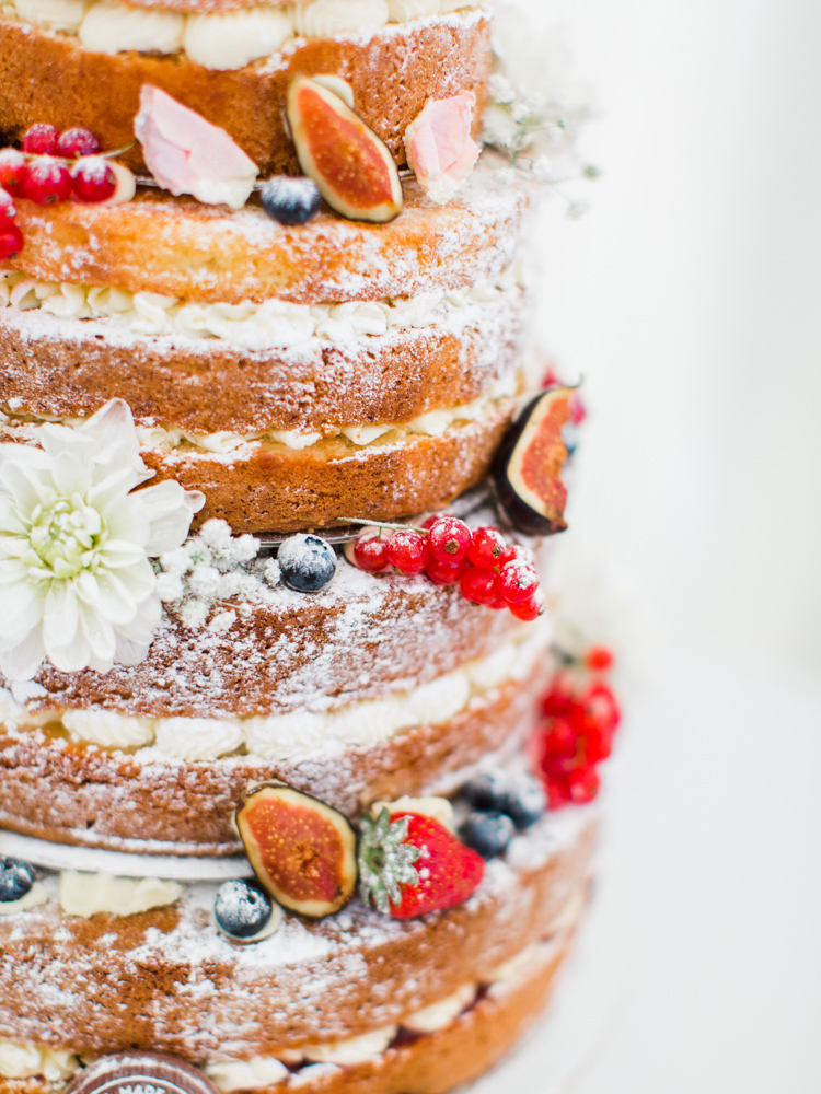 Naked Cake Sponge Fruit Berries Flowers Icing Whimsical Luxury Summer Garden Party Wedding https://www.wookiephotography.com/