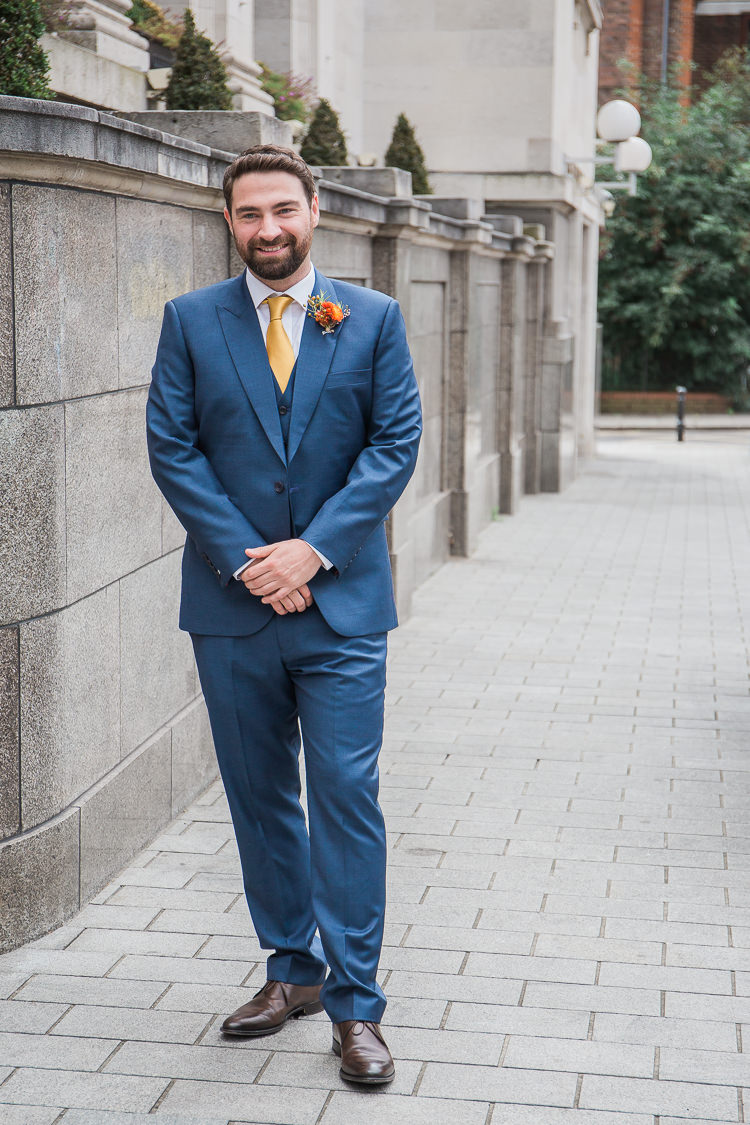 Blue Suit Groom Yellow Tie Tan Shoes Intimate Elegant Two Day City Wedding http://siobhanhphotography.com/