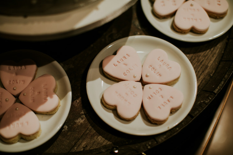 Personalised Heart Biscuits Magical Blush Pink Gold Barn Wedding http://www.johnjohnstonphotography.co.uk/