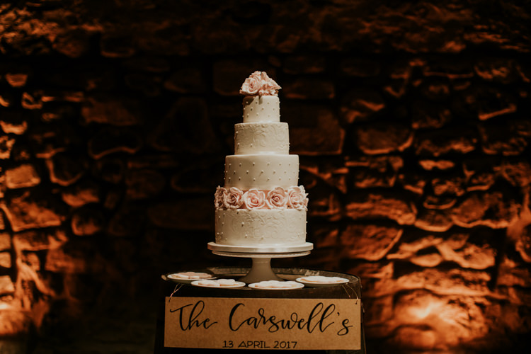 Floral Cake ICed Polka Dot Calligraphy Wooden Sign Magical Blush Pink Gold Barn Wedding http://www.johnjohnstonphotography.co.uk/