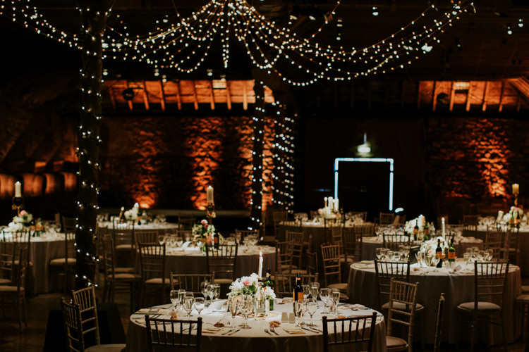 Fairy Lights Kinkell Byre Scotland Venue Reception Magical Blush Pink Gold Barn Wedding http://www.johnjohnstonphotography.co.uk/
