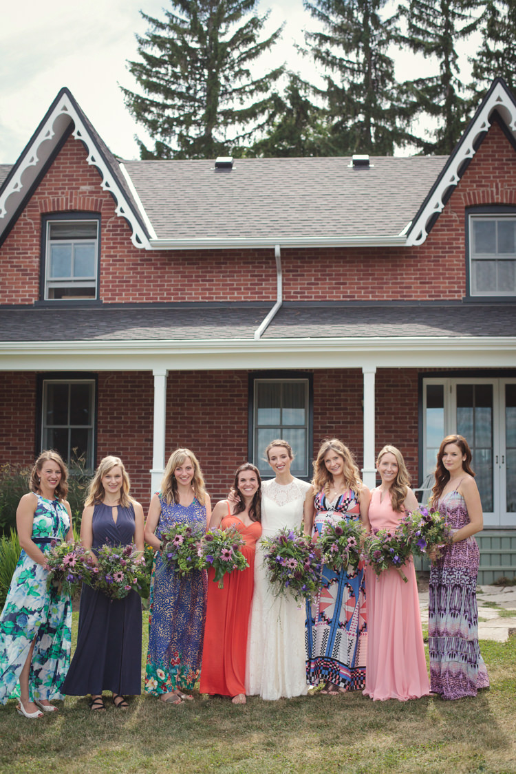 Mismatched Bridesmaid Dresses Casual Country Farm Wedding Ontario https://tiedphotography.com/