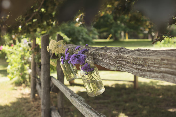 Jar Flowers Outdoors Casual Country Farm Wedding Ontario https://tiedphotography.com/