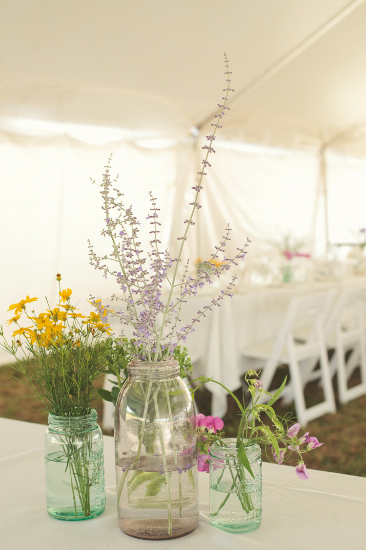 Wildflowers Jars Decor Casual Country Farm Wedding Ontario https://tiedphotography.com/