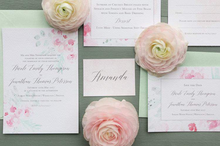 Watercolour Floral Stationery Invitations Invites Suite Pretty Soft Country Garden Pastel Wedding Ideas https://www.ellielouphotography.co.uk/