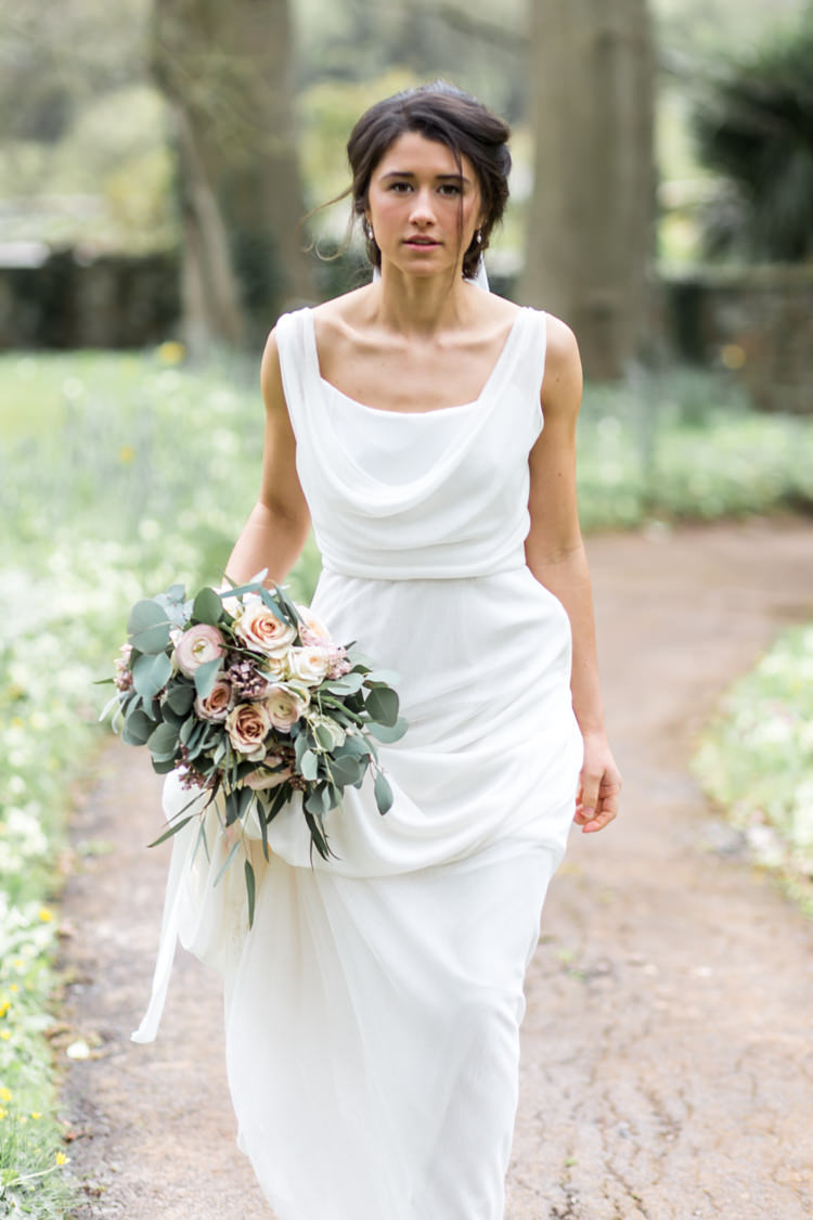 Cowl Neck Dress Bride Bridal Gown Pretty Soft Country Garden Pastel Wedding Ideas https://www.ellielouphotography.co.uk/