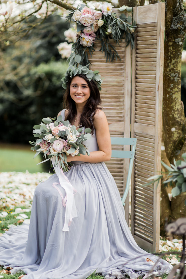 Grey Dress Bride Bridal Style Pretty Soft Country Garden Pastel Wedding Ideas https://www.ellielouphotography.co.uk/
