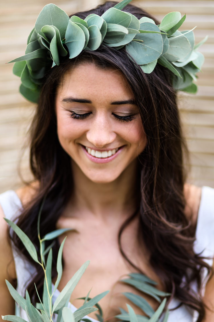 Greenery Flower Crown Headdress Bride Bridal Foliage Pretty Soft Country Garden Pastel Wedding Ideas https://www.ellielouphotography.co.uk/