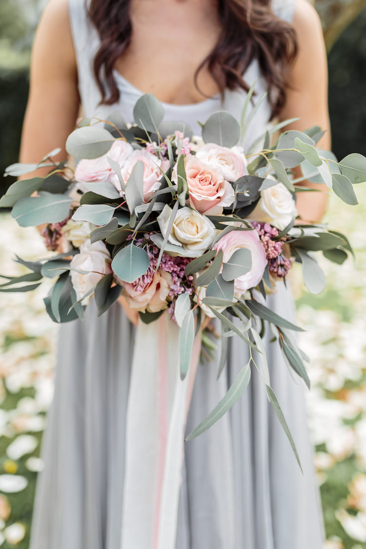 Eucalyptus Rose Ranunculus Bouquet Ribbon Flowers Bride Bridal Pretty Soft Country Garden Pastel Wedding Ideas https://www.ellielouphotography.co.uk/