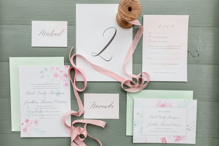 Watercolour Floral Stationery Invitations Invites Suite Pretty Soft Country Garden Pastel Wedding Ideas https://www.ellielouphotography.co.uk/