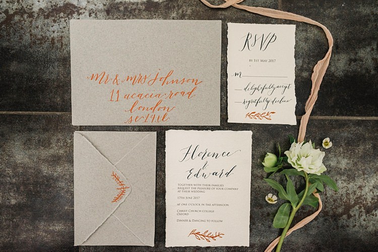 Calligraphy Stationery Invitations Suite Modern Botanical Copper Geometric Wedding Ideas http://hannahmcclunephotography.com/