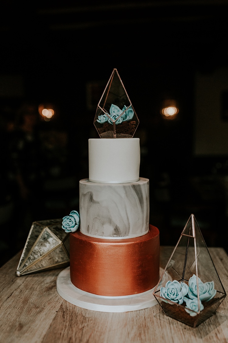 Marble Cake Terrariums Modern Botanical Copper Geometric Wedding Ideas http://lolarosephotography.com/