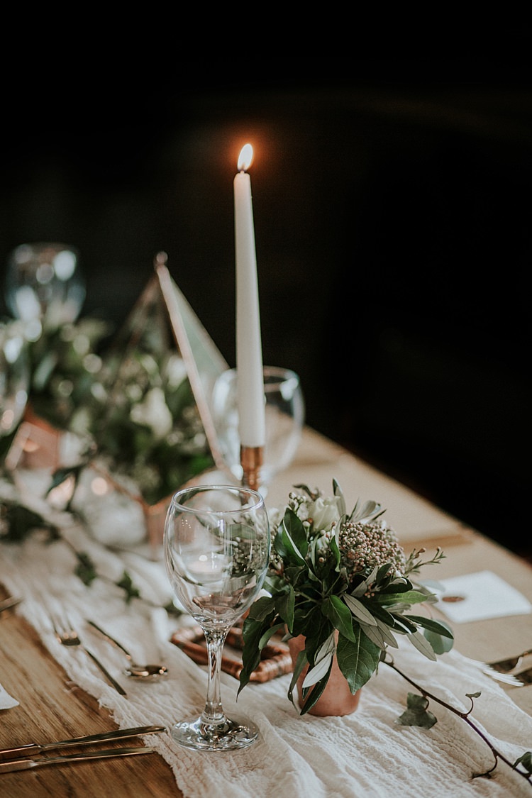 Candle Stick Decor Lighting Modern Botanical Copper Geometric Wedding Ideas http://lolarosephotography.com/