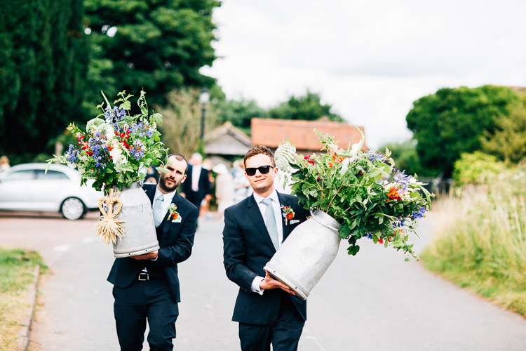Milk Urn Flowers Rustic Relaxed Seasonal Floral Barn Wedding https://www.faircloughphotography.co.uk/