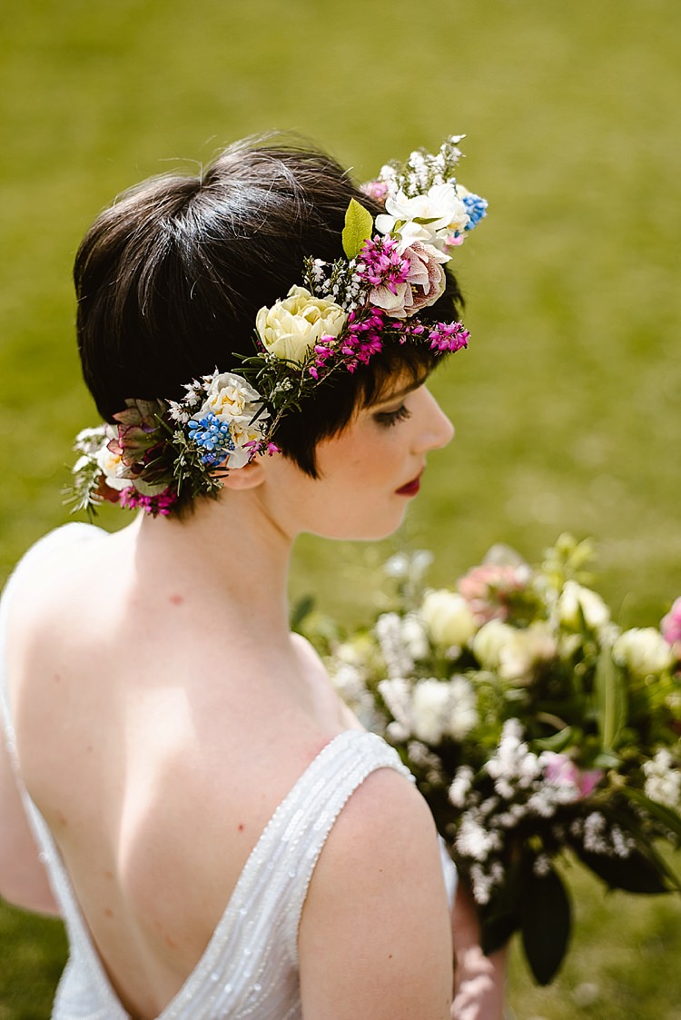 Flower Crown Bride Bridal Pink Blue Cream Beautiful Countryside Wedding Ideas Inspiration http://www.georginabrewster.com/