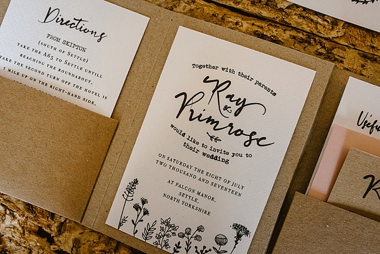 Stationery Invites Invitations Suite Pocketfold Booklet Wooden Kraft Brown Illustrated Beautiful Countryside Wedding Ideas Inspiration http://www.georginabrewster.com/