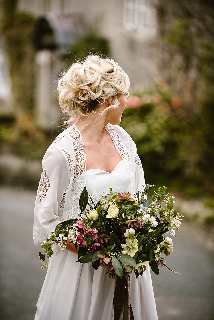 Bouquet Flowers Bride Bridal Spring Ribbon Cream Red Hellebores Blossom Foliage Beautiful Countryside Wedding Ideas Inspiration http://www.georginabrewster.com/