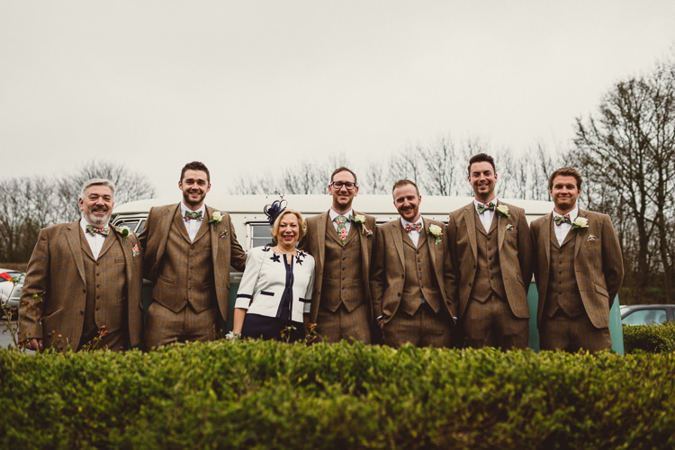 Brown Tweed Suits Groom Groomsmen Floral Bow Ties Rustic Homemade Country Tipi Wedding http://www.pottersinstinctphotography.co.uk/