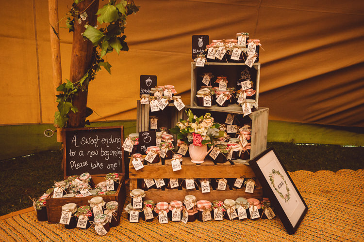 Jam Favours Crates Decor Rustic Homemade Country Tipi Wedding http://www.pottersinstinctphotography.co.uk/