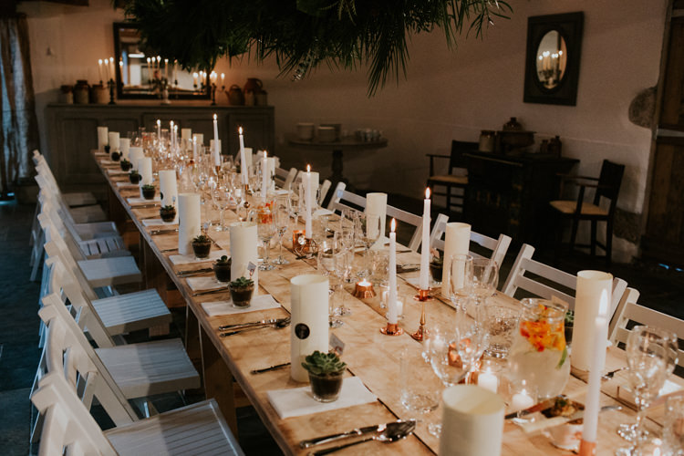 Candles Long Table Decor Minimal Botanical Copper Greenery Wedding http://www.frecklephotography.co.uk/