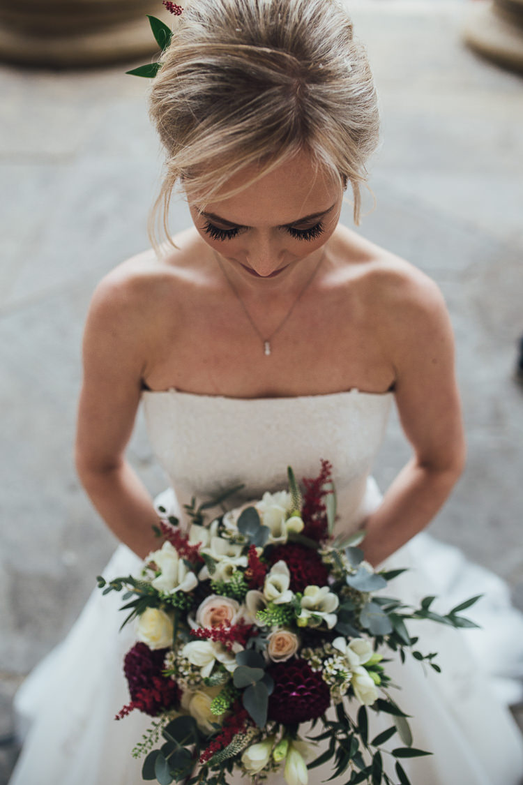 Bride Bridal Flowers Bouquet Marsala Dahlia Cream Rose Stylish Lakeside City Wedding http://www.struthphotography.com/