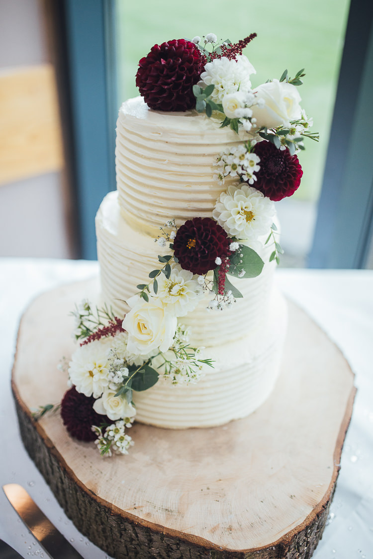 Buttercream Cake Flowers Log Dahlia Marsala Roses Cream Stylish Lakeside City Wedding http://www.struthphotography.com/