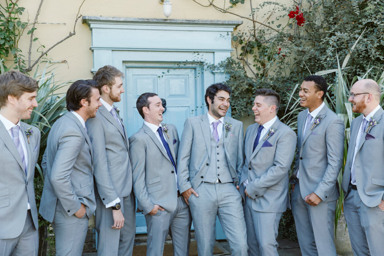 Grey Suits Groom Groomsmen Pretty Purple Pastels Country Wedding http://www.nataliejweddings.com/