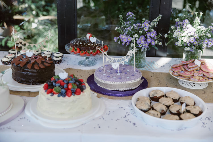 Cake Bake Off Table Dessert Pretty Purple Pastels Country Wedding http://www.nataliejweddings.com/