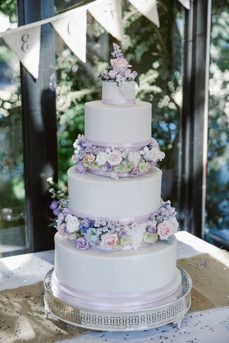 Flower Floral Cake Traditional Iced Pretty Purple Pastels Country Wedding http://www.nataliejweddings.com/