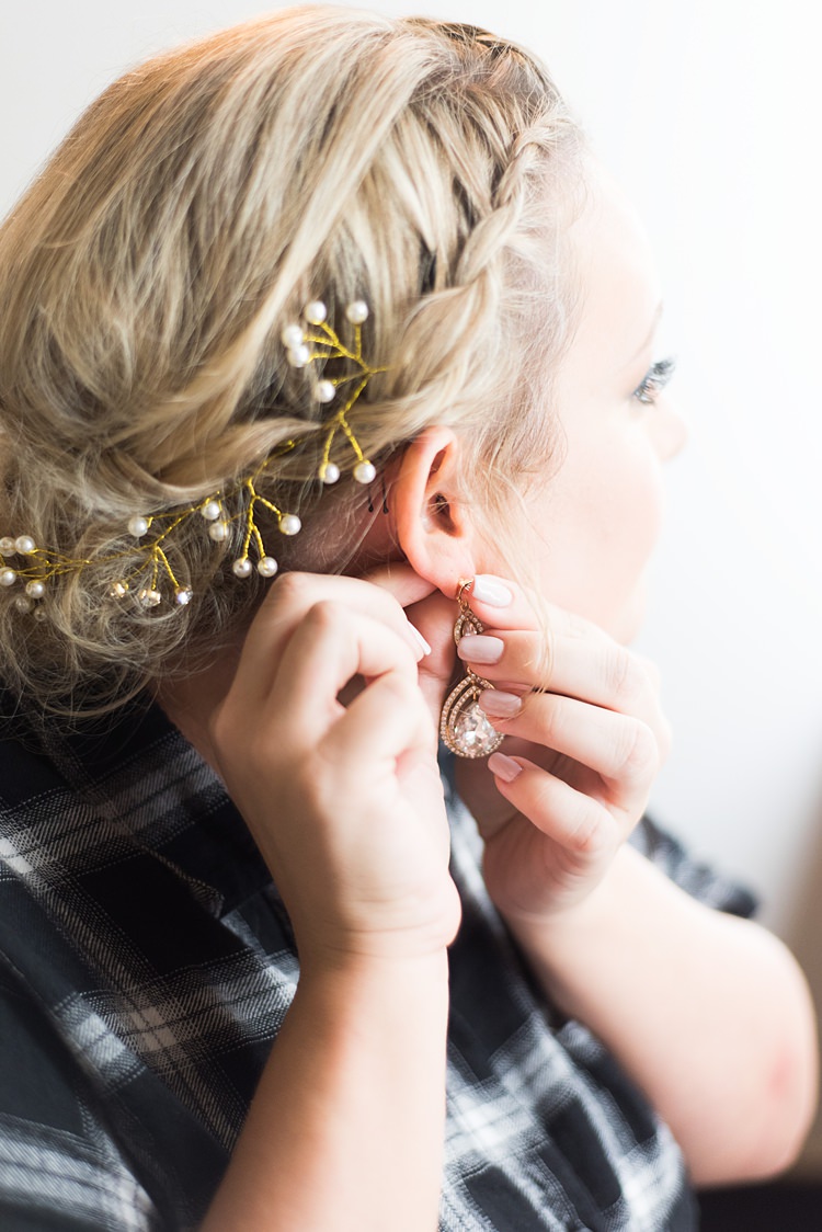 Bride Hair Accessories Gold Pearl Romantic Industrial Studio Loft Georgia Wedding http://krisandraevans.com/ 