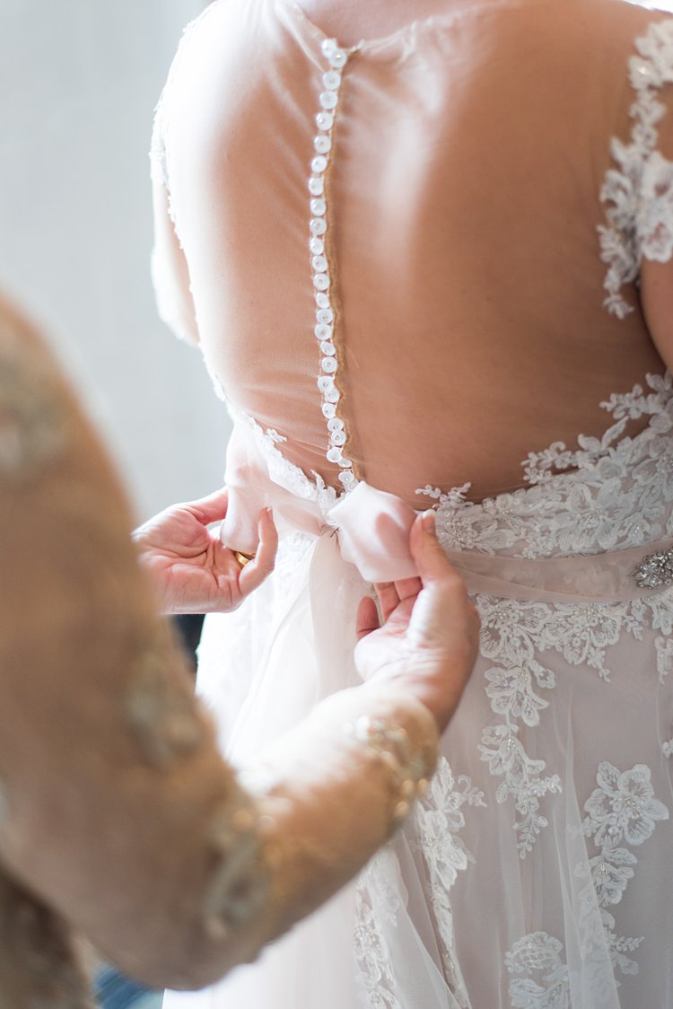 Bride Dress Getting Ready Dress Lace Bow Back Romantic Industrial Studio Loft Georgia Wedding http://krisandraevans.com/