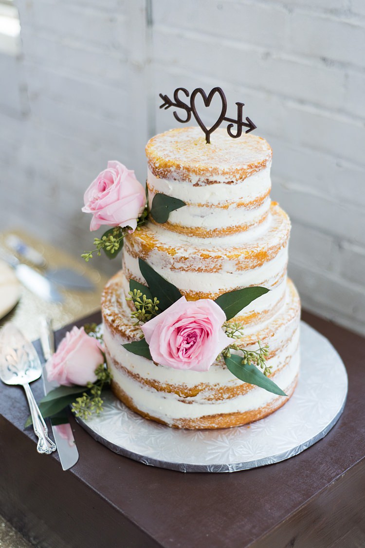 Naked Cake Romantic Industrial Studio Loft Georgia Wedding http://krisandraevans.com/