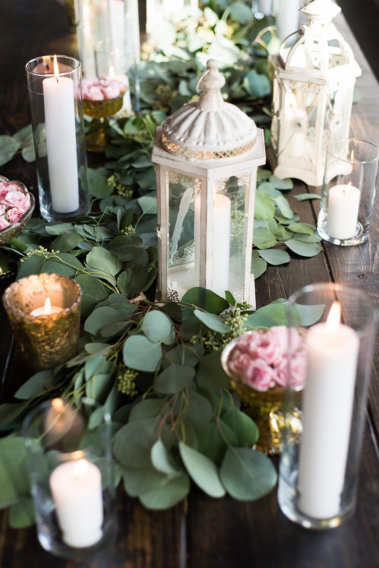 Lantern Candles Greenery Decoration Romantic Industrial Studio Loft Georgia Wedding http://krisandraevans.com/ 