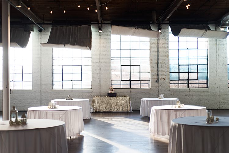 Tables Gold Lanterns Romantic Industrial Studio Loft Georgia Wedding http://krisandraevans.com/