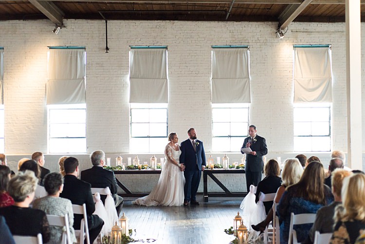 Ceremony Guests Bride Groom Romantic Industrial Studio Loft Georgia Wedding http://krisandraevans.com/