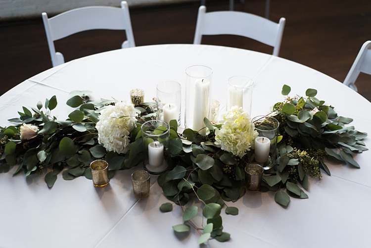 Table Decoration Greenery Candles Romantic Industrial Studio Loft Georgia Wedding http://krisandraevans.com/ 