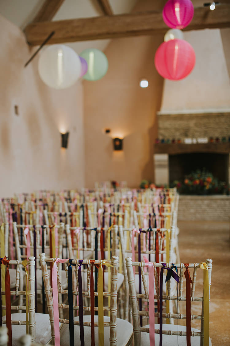 Ribbon Chairs Decor Colourful Quirky Down To Earth Wedding http://jenmarino.com/