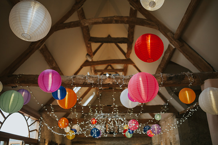 Lanterns Fairy Lights Barn Colourful Quirky Down To Earth Wedding http://jenmarino.com/