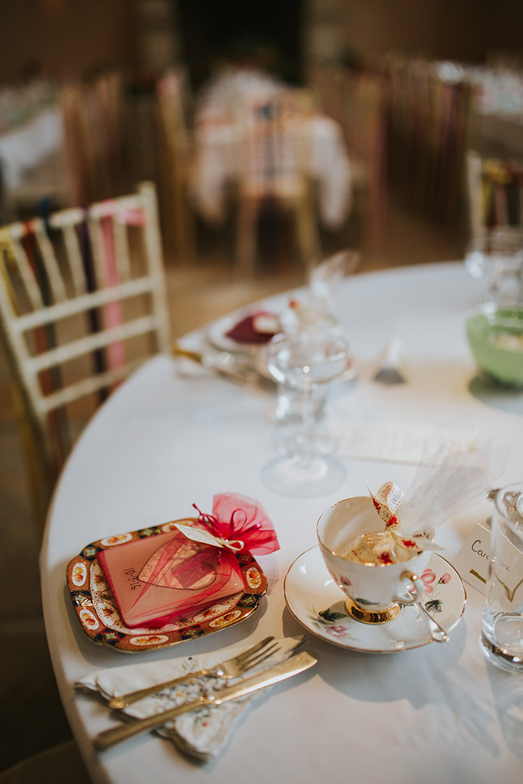 Coaster Favours Place Setting Colourful Quirky Down To Earth Wedding http://jenmarino.com/