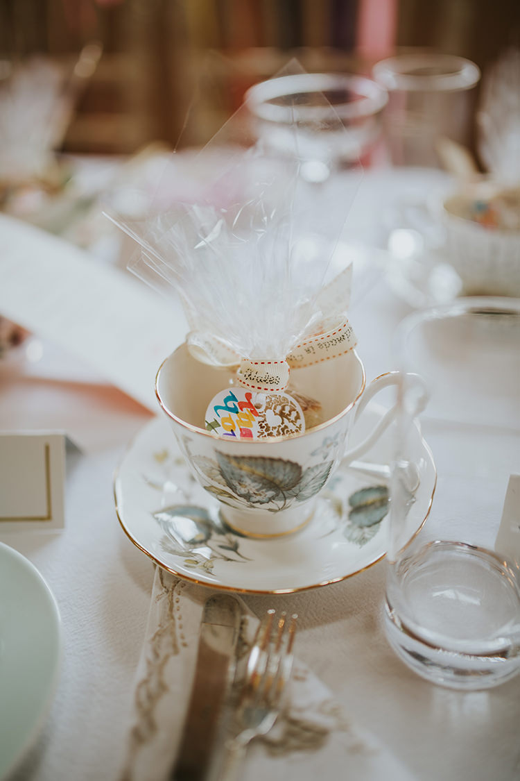 Tea Cup Favour Place Setting Decor Colourful Quirky Down To Earth Wedding http://jenmarino.com/